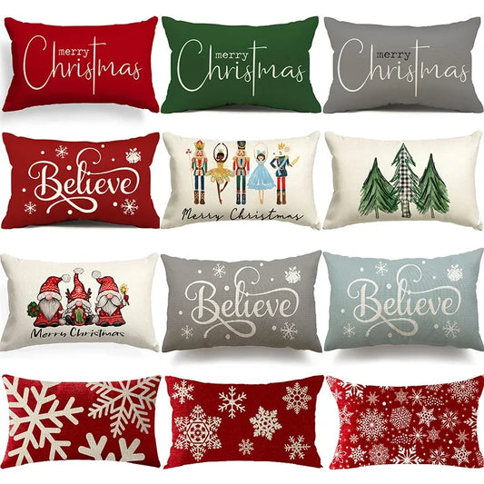 New Christmas style simple letter double-sided printed linen pillow for home decoration, sofa waist pillowcase
