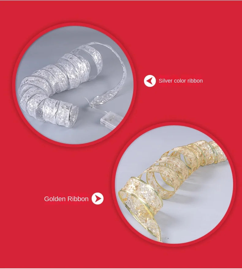 Christmas Decoration LED Ribbon Fairy Lights Christmas Tree Ornaments for Home 2025 DIY Bows Light String Navidad New Year 2026