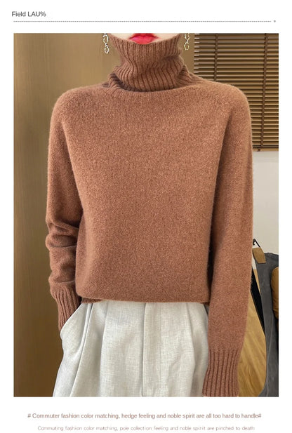 Women's Clothing New Fashion Autumn And Winter Merino Wool Pullover Solid Color Long Sleeve Basic Thermal Top 100% Wool Sweater