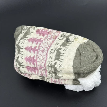 Fuzzy Fluffy Sock Women Winter Christmas Gift Warm Plush Non slip Home Sleeping Soft Female Floor Thermal Slipper Sock Snowflake