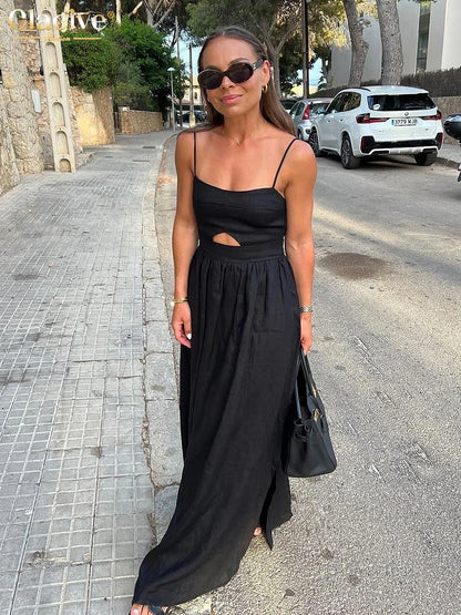 Black Cotton Sleeveless Maxi Dress – Elegant Summer Style