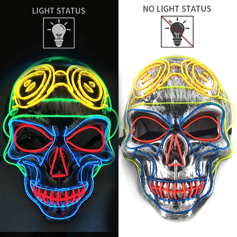 Halloween Skull Skeleton Head Headwear Horror Party Mask Light Up In The Dark Night Disguise Glowing Purge Mask For Halloween