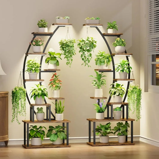 64" Indoor Plant Stand with Grow Lights – 9-Tier Metal Shelf for Multiple Plants & Hanging Pots