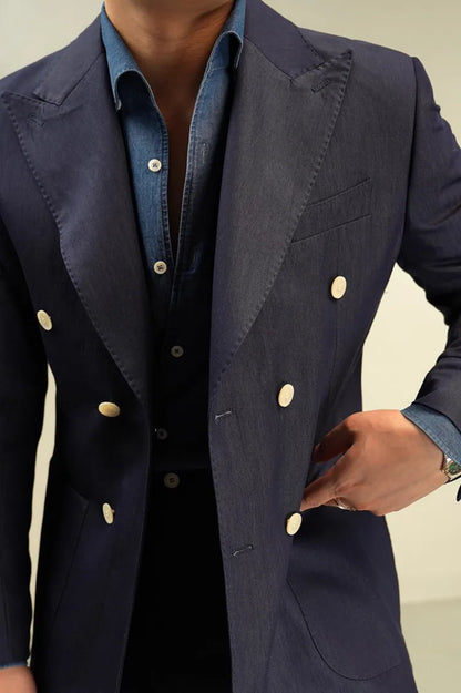 Italian Designer Mens Double Breasted Blazer Pants Two Piece Set Slim Fit Business Man Work Formal Set Groom Wedding Dress Suit
