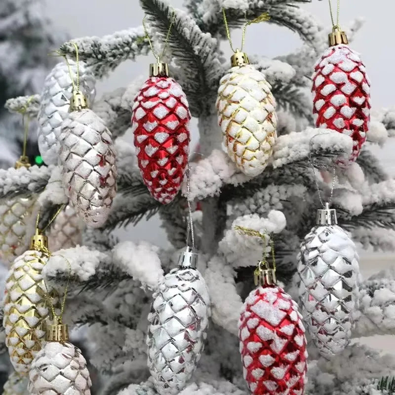 5Pcs Christmas Painted Pine Cone Balls Hanging Pendants Merry Christmas Tree Decoration for Home Xmas Ornament Gift 2024/2025