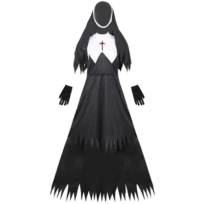 Halloween Costume for Women Nun Costume Cosplay Costumes Vampire Demon Costume Cross Print Long Dress Party Clothes