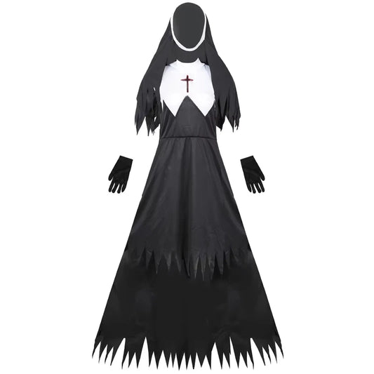 Halloween Costume for Women Nun Costume Cosplay Costumes Vampire Demon Costume Cross Print Long Dress Party Clothes