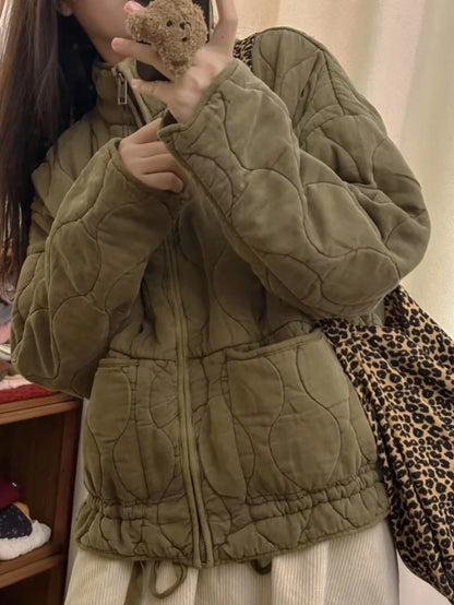 Quilted Cotton Jacket for Women Traf 2024 Winter New Arrival Zw Series Soft Lenzing Fabric Vintage Warm Coat 4088242