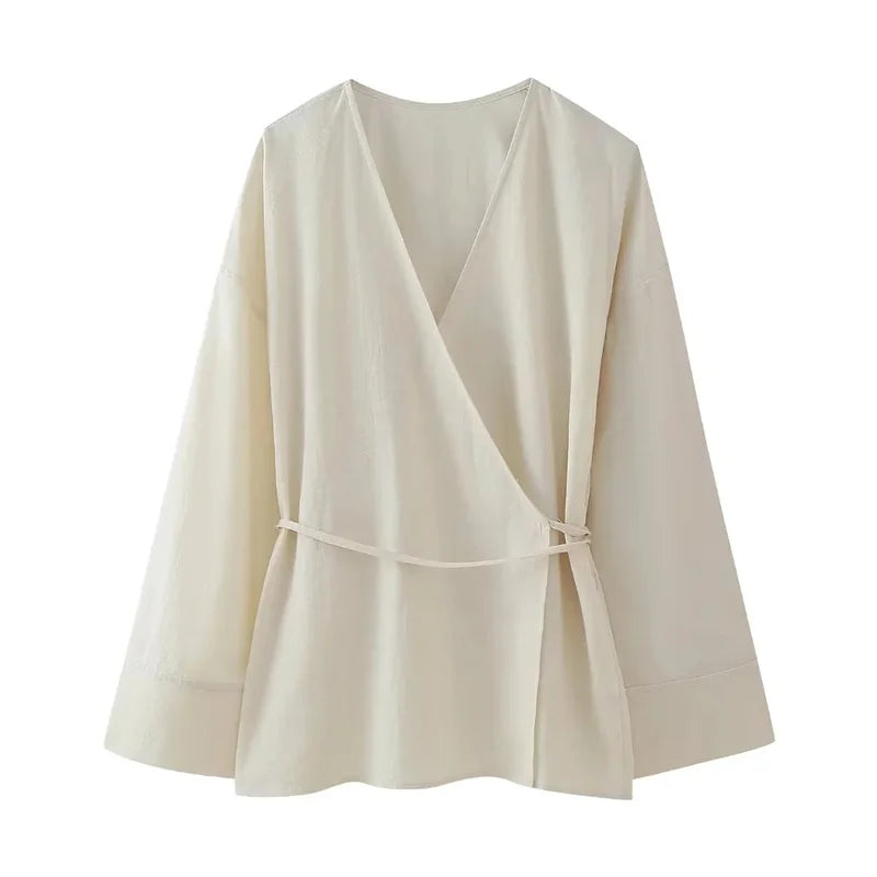 MUJER Kimono Woman Summer Long Sleeve Blouses For Women 2025 Vintage Y2k Top With Ties Loose Elegant And Youth Women's Blouses