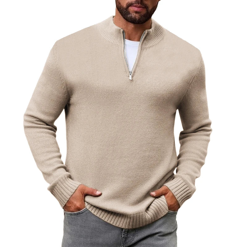Men's Quarter Zip Sweater Knit Sweater Mock Neck Polo Sweater Casual Pullover Sweate Winter Warm Long Sleeve Polo Sweaters