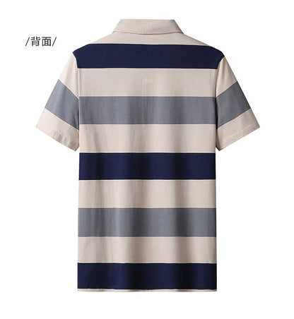 Men’s Plus Size Striped Cotton Polo Shirt – Short Sleeve (4XL)