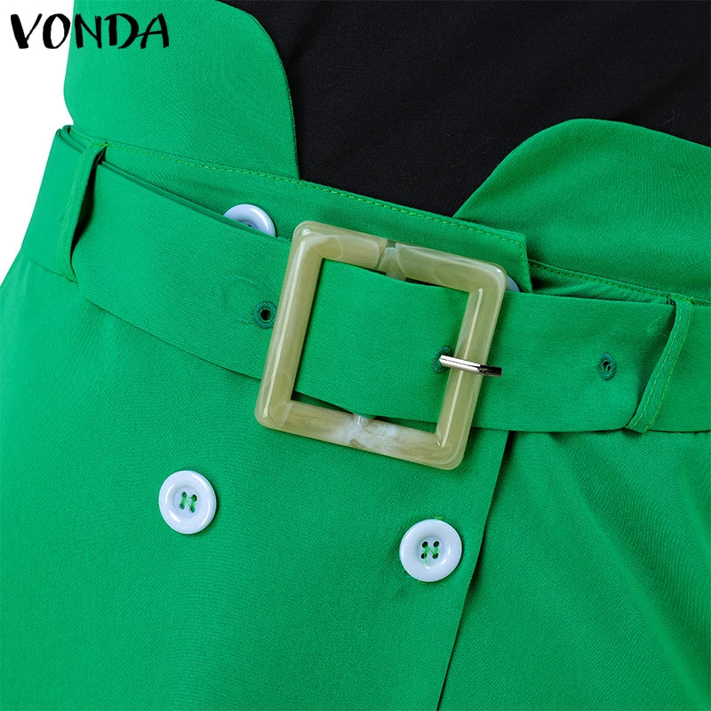 VONDA Women Elegant Skirts 2025 Casual Waistband Button Design Slit Long Overskirts Solid Color Office Lady Bottoms Oversized