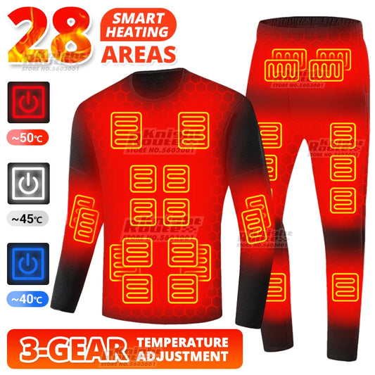 28 Areas Winter Motorcycle Heated Thermal Underwear Men's Women's Heated Jacket USB Heating Smart Pants Hiking Bike Camping Ski