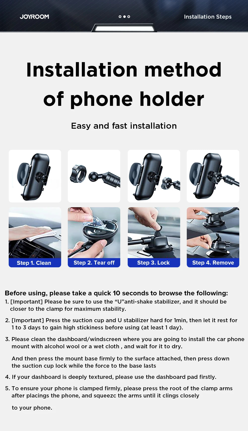 Joyroom 360° Long Arm Car Phone Holder Universal Air Vent GPS Stand Rotating Dashboard Mobile Cell Support For iPhone Samsung