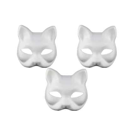 3/5Pcs Paper Blank Mask Half Face Hand-painted Cat Fox Mask Anime Demon Slayer Masquerade Halloween Festival Cosplay Prop