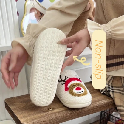 Christmas Women Warm Fashion Slippers Men Cute Santa Claus Embroidery Pattern Slides Couples Furry Sandals Family Plush Shoes