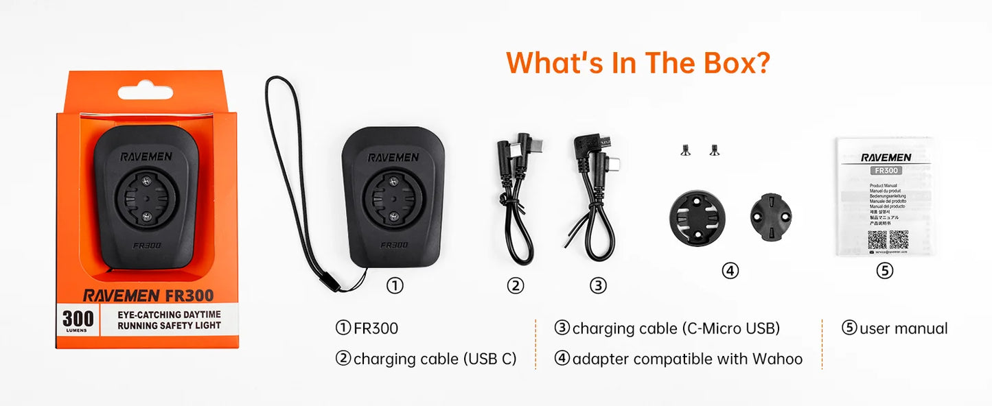 RAVEMEN Bike Light Set Bicycle LED Front Rear Head Rechargeable Lamp LS06(FR300+CL05) Headlight For Garmin Wahoo Taillight Set