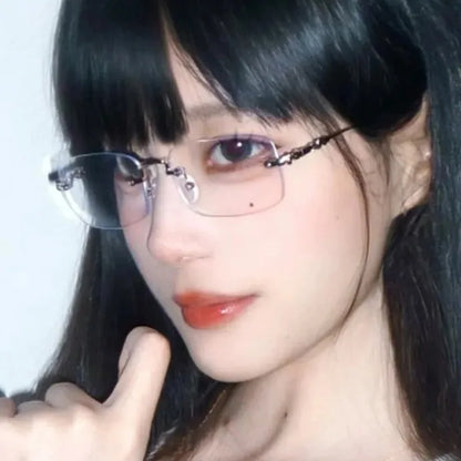 New Transparent Square Rimless Eyeglasses Blue Light Blocking Glasses Fashion Frameless for Women Men Silver Computer Glasses