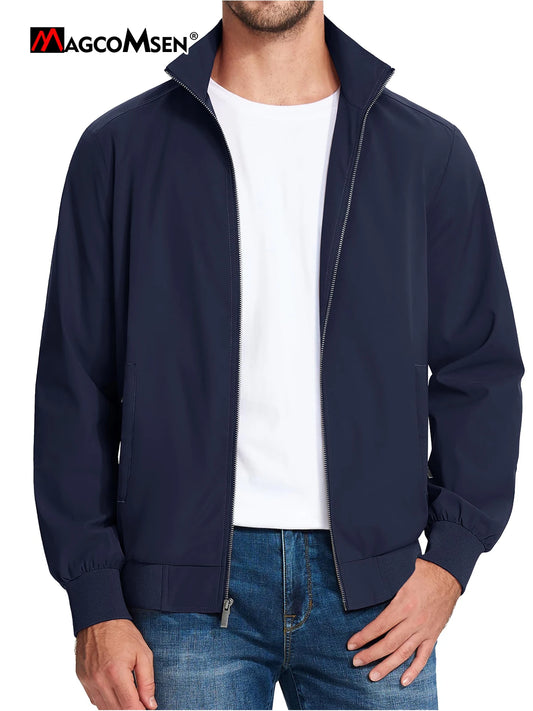 MAGCOMSEN Lightweight Jacket Men's Windproof Waterproof Zip Up Coat Stand Up Collar Windbreaker with 3 Pockets Outerwear