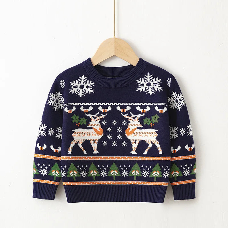 2025 Christmas Sweatshirts Winter Boy Girl Print Knit Sweater Pullover Cotton Clothes Autumn Kids Slouchy Soft Clothing Knitwear