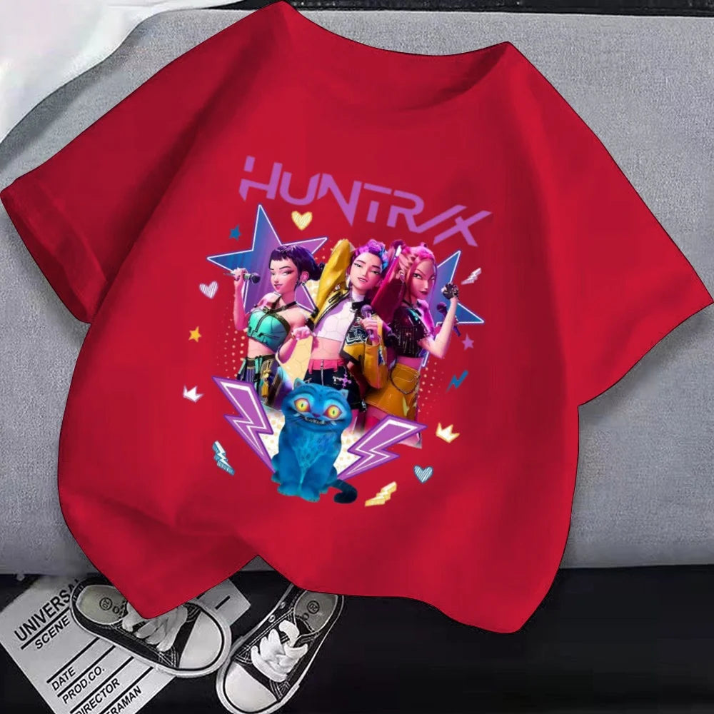 Kpop Demon Hunter T-shirts Cartoon Printed Fashion Hip Hop  Streetwear girls Casual O-Neck Short Sleeve Tops Kid's Clothes