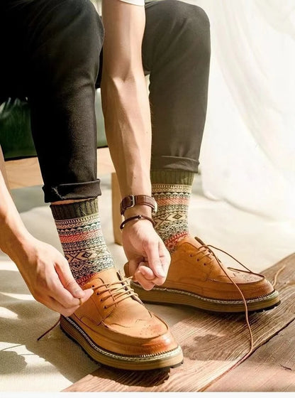 5 Pairs of Retro Striped Mid Tube Socks, Fashionable Snow Boots, Casual Multifunctional Warm Outdoor Socks, Autumn and Winter