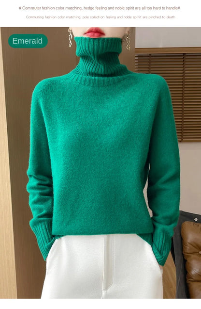 Women's Clothing New Fashion Autumn And Winter Merino Wool Pullover Solid Color Long Sleeve Basic Thermal Top 100% Wool Sweater