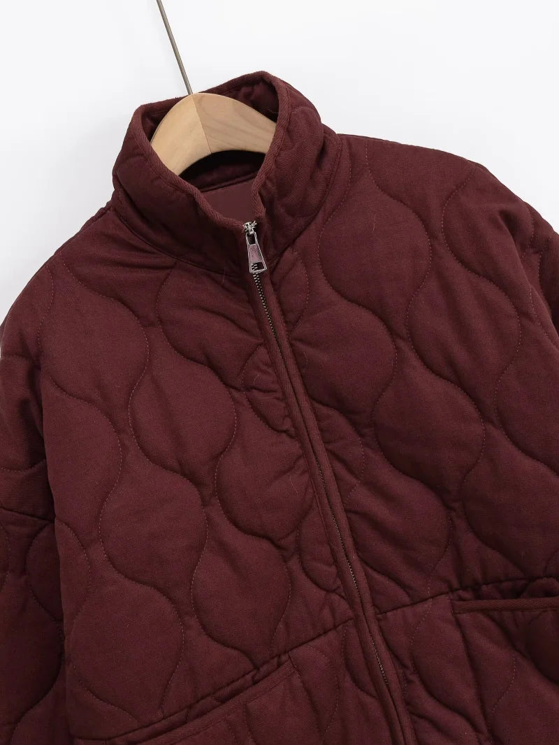 Quilted Cotton Jacket for Women Traf 2024 Winter New Arrival Zw Series Soft Lenzing Fabric Vintage Warm Coat 4088242