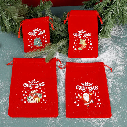 1/30pcs Christmas Gift Bags Red Velvet Drawstring Pouch Bulk Santa Candy Packaging Snack Wrapping Bag Wedding Party Favors Decor