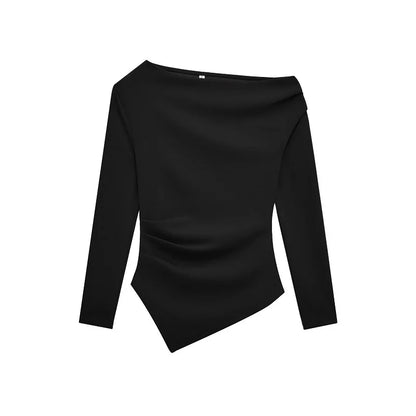 Asymmetric Ruched Off-Shoulder Blouse – Slim Fit Women’s Top