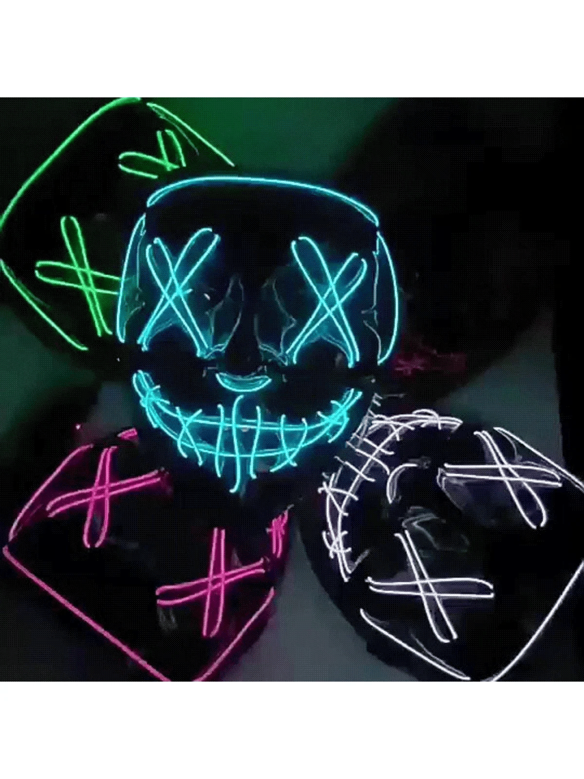 LED Halloween Mask Glow in The Dark Scary Terror Face Cover Bright Scream Light Up Costume for Men Carnival Party