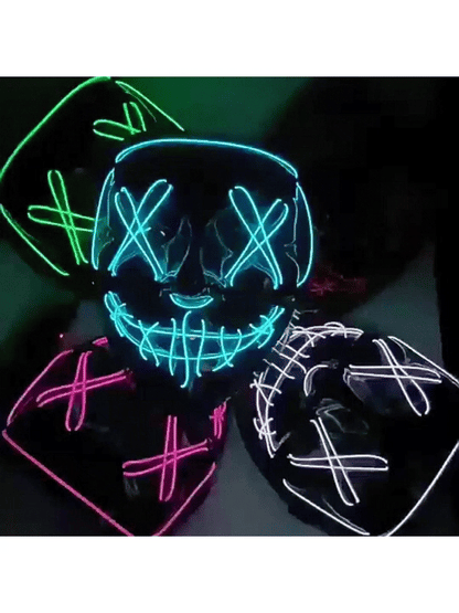LED Halloween Mask Glow in The Dark Scary Terror Face Cover Bright Scream Light Up Costume for Men Carnival Party