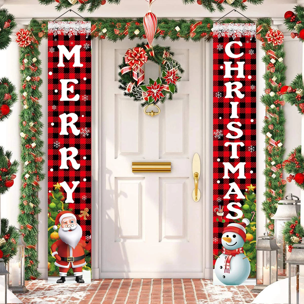 Merry Christmas Door Banner Decoration 2025 Christmas Decor for Home Xmas Hanging Ornaments Navidad Noel Gifts New Year 2026