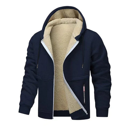 Animal Game Outdoor Hoodies for Men Fleece Ski Jackets Sherpa Lined Climbing Hooded Zipper Jacket Thick Streetwear Cycling Coats