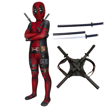 Deadpool Costume Kids Superhero Deadpool Child Cosplay Costume Swords Kids Jumpsuit Deadpool Costume For Children Halloween Suit