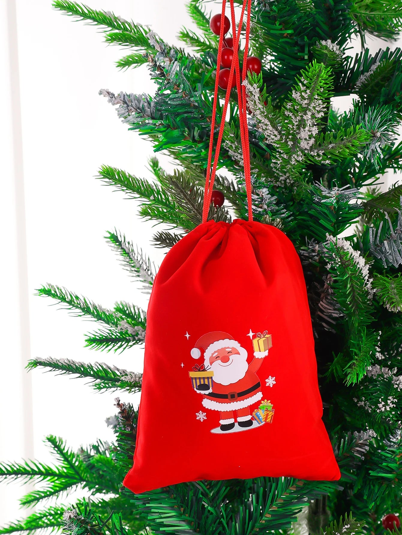 20/1Pcs Red Christmas Velvet Bags Drawstring Santa Gift Pouch Candy Snack Wrapping Bag Christmas Wedding Party Favors Decoration