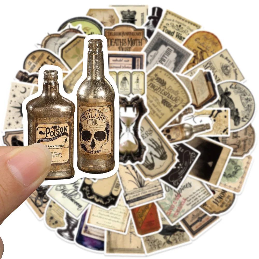 10/50/100pcs Halloween Vintage Potion  Bottle Labels Stickers Retro Horror Gothic Decals Suitcase Scrapbooking Laptop Sticker