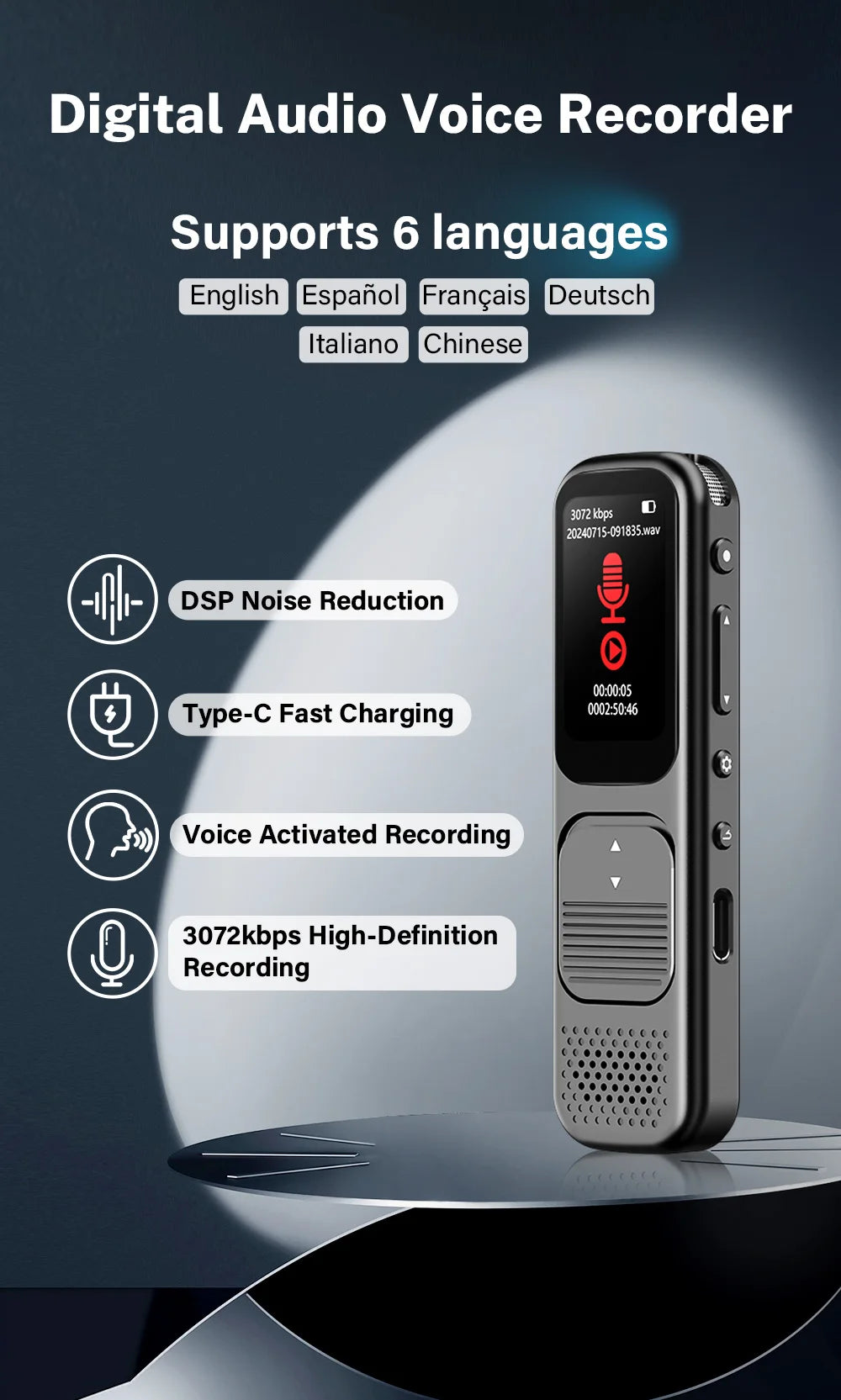 Deelife Professional Digital Voice Recorder With Playback MP3 Music Player 64G Noise Reduction small sound recorder