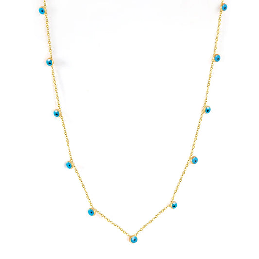 Blue Evil Eye Coin Pendant Necklace – Stainless Steel