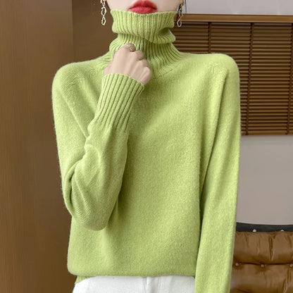 Women's Clothing New Fashion Autumn And Winter Merino Wool Pullover Solid Color Long Sleeve Basic Thermal Top 100% Wool Sweater