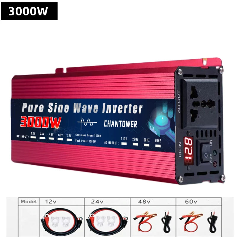 Pure Sine Wave Inverter 12V 220V 24V 110V 1000W 2000W 3000W 4000W 5000W DC To AC Portable Power Converter Car Solar Inverter