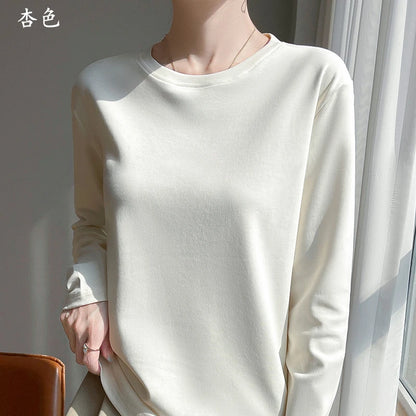 Spring Autumn 100% Cotton Long-Sleeved T-Shirt Women's Round Neck Mercerized Cotton Bottoming Shirt Loose Top