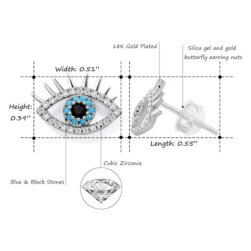 YILUOCD 925 Sterling Silver Zircon Blue Evil Eye Stud Earrings for Women  Simple Demon Eyes Piercing Jewelry New Year Gift