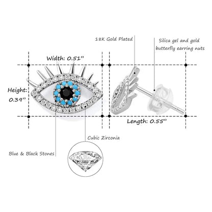 YILUOCD 925 Sterling Silver Zircon Blue Evil Eye Stud Earrings for Women  Simple Demon Eyes Piercing Jewelry New Year Gift