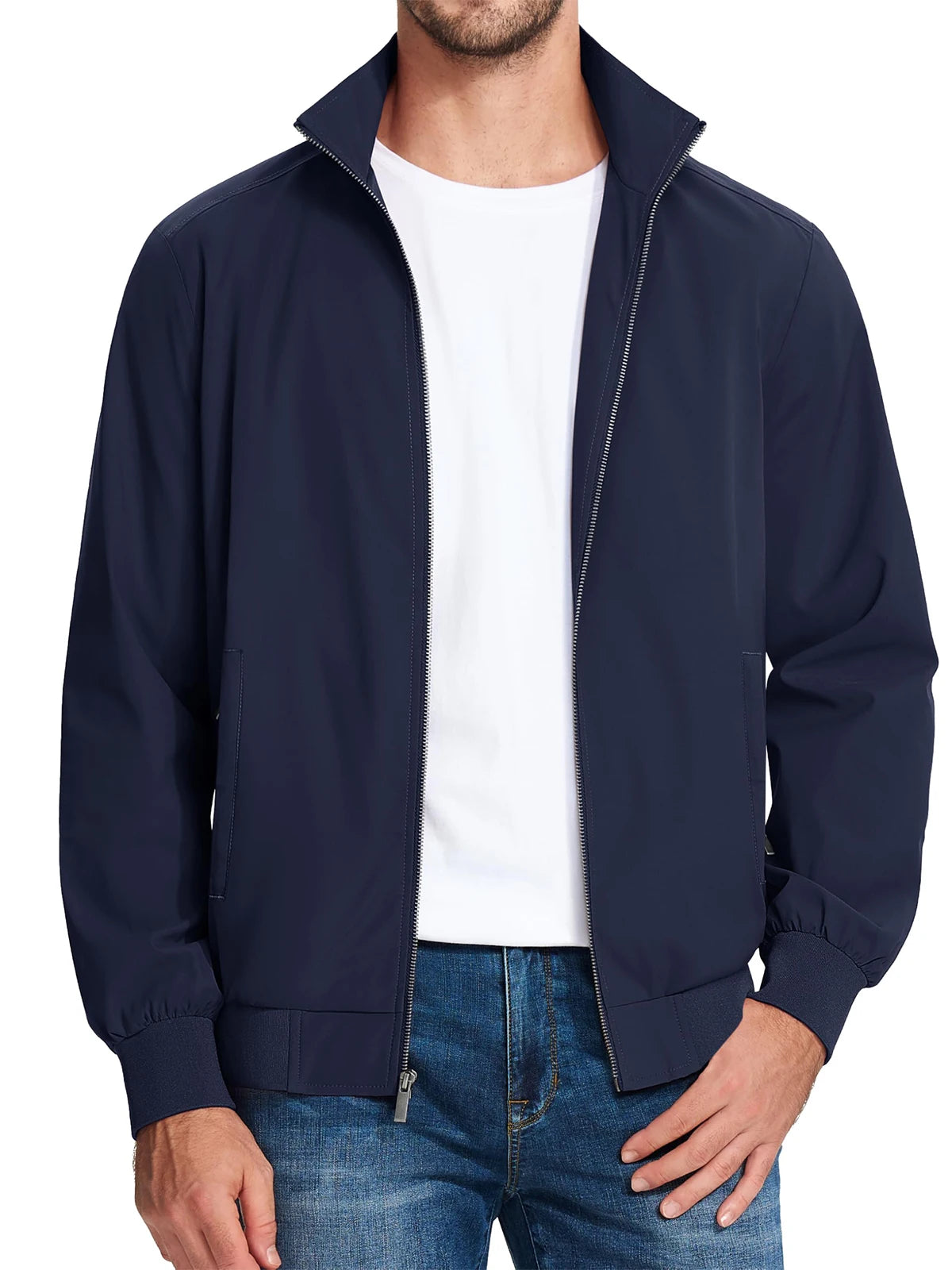 MAGCOMSEN Lightweight Jacket Men's Windproof Waterproof Zip Up Coat Stand Up Collar Windbreaker with 3 Pockets Outerwear