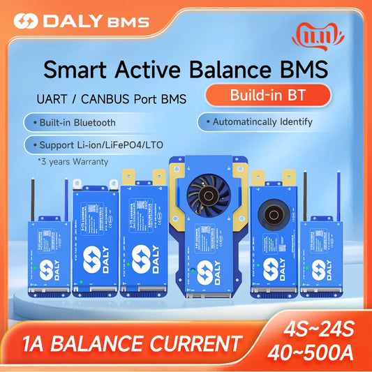 Daly BMS Smart Lifepo4 8S BMS Wifi Active Balancer 1A Current BMS 4S 12V 16S 48V Bluetooth 40A 60A 80A 100A 150A 200A Li-ion CAN