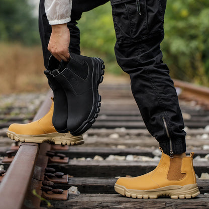 Water Proof Safety Work Shoes For Men Steel Head Leather Boots Male Footwear Indestructible Construction Work Shoes Brown