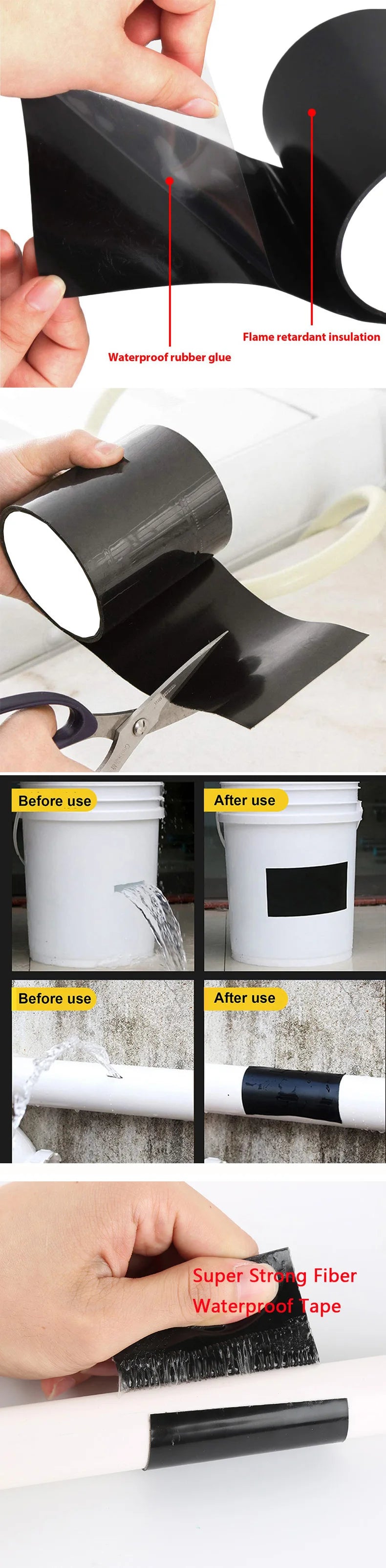 Swimming Pool Tape Adhesive Waterproof Sealing Tape Leak Stopper For Pipes Patch Holes & Crack Butyl Sticker Strong Glue Barrier
