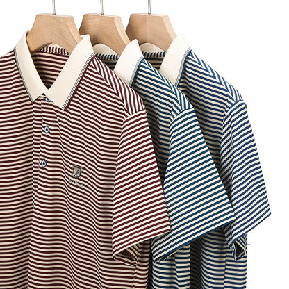 Breathable Cotton Men’s Polo Shirt – Striped Soft Summer Tee 2025