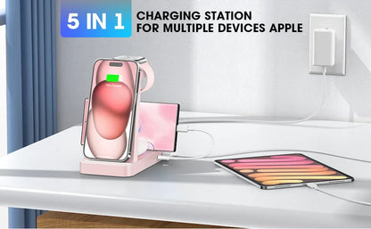 5-in-1 Fast Wireless Charging Station for Multiple Devices for iPhone 15 14 13 12 Pro Max Apple Watch Airpods